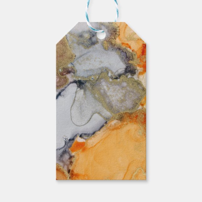 Goldfolie Orange Grau Abstrakte Optik Geschenkanhänger (Vorderseite)