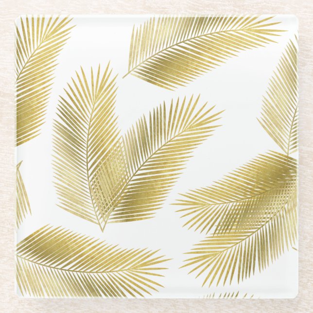 Goldfolie Palm Blätter Muster Glasuntersetzer (Vorderseite)