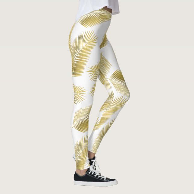 Goldfolie Palm Blätter Muster Leggings (Rechts)