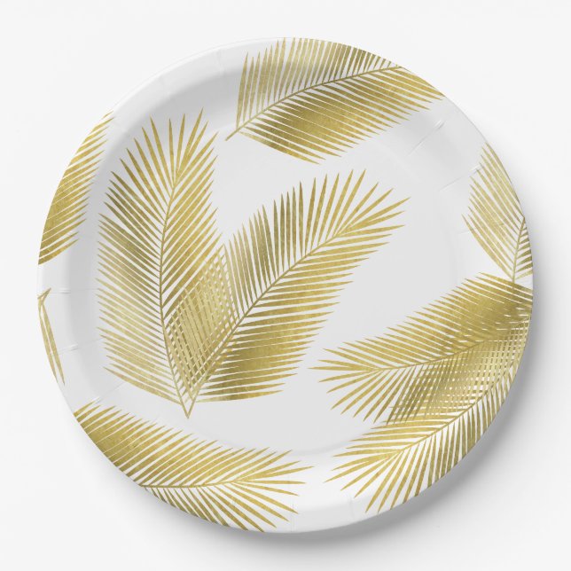 Goldfolie Palm Blätter Muster Pappteller (Vorderseite)