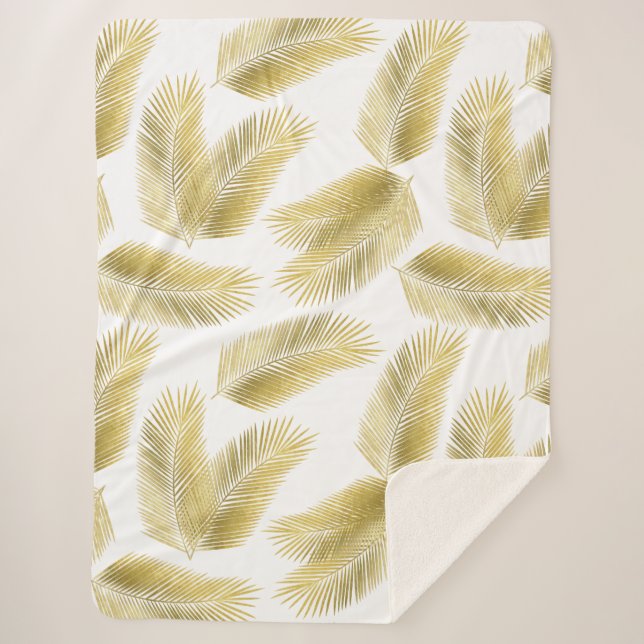 Goldfolie Palm Blätter Muster Sherpadecke (Vorderseite)