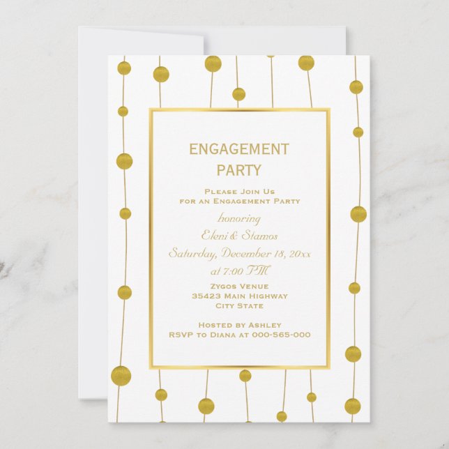 Goldfolie Perlen Moderne Hochzeitsfeier Einladung (Vorderseite)