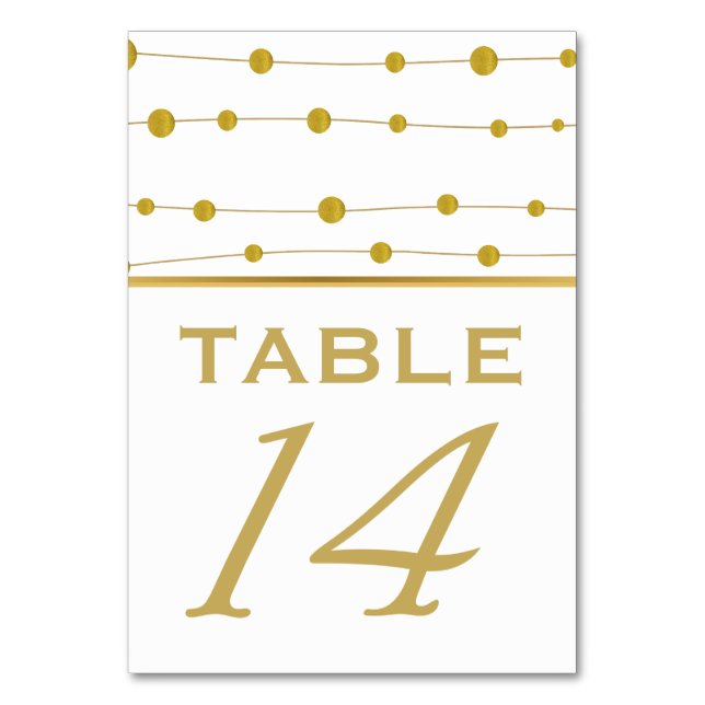 Goldfolie Perlen und Streifen Hochzeit Tischnummer (Vorderseite)