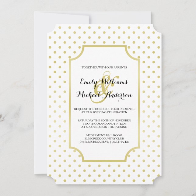 Goldfolie Polka-Dots Moderne Hochzeitseinladung Einladung (Vorderseite)