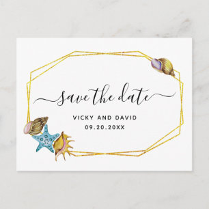 Goldfolie-Polygon, Muscheln Hochzeit Save the Date Ankündigungspostkarte