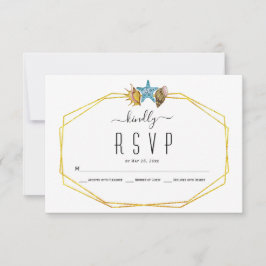 Goldfolie Polygon und Muscheln Hochzeit am Strand  RSVP Karte