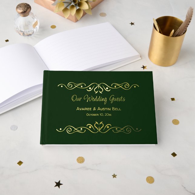 Goldfolie Rich Green Wedding Gästebuch (Vorderseite Offen)