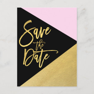 Goldfolie Rosa Schwarze Moderne Schrift Save the D Ankündigungspostkarte