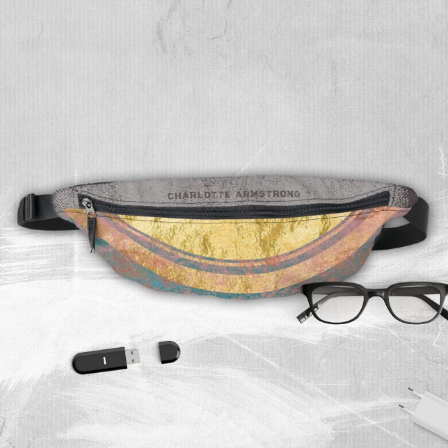 Goldfolie Rosa Türkis Vintag Grunge Name Bauchtasche (Gold Foil Pink Turquoise Vintage Grunge Name Fanny Pack ©Susanne Sachers - Sunny Mind Design 🌞)