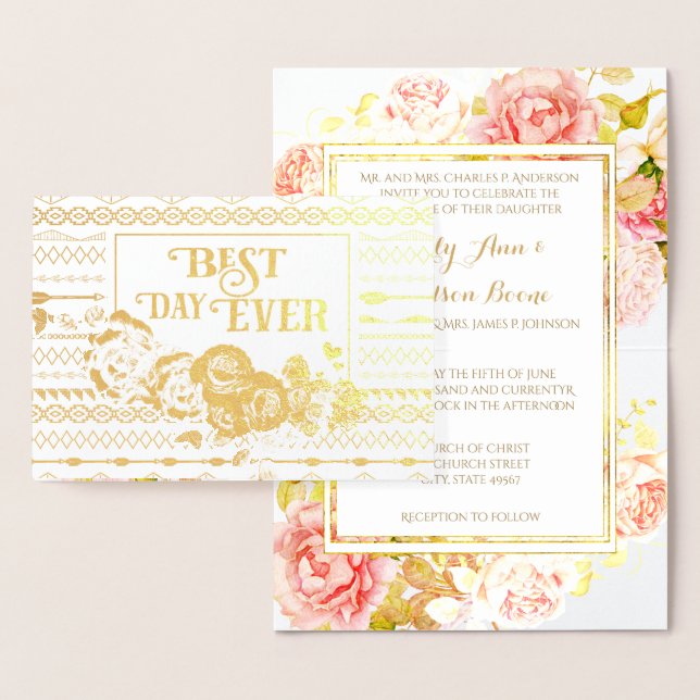 Goldfolie-Rose Aztec Typografie Einladung (Anzeige)