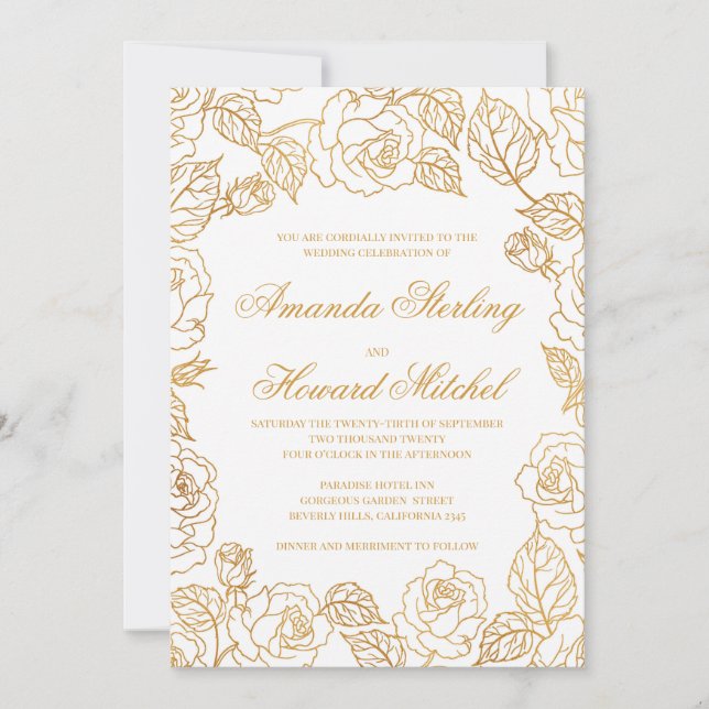 Goldfolie Rose schicke, moderne, elegante Hochzeit Einladung (Vorderseite)