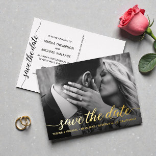 Goldfolie Save the Date Foto Hochzeit Modern Folie Einladungspostkarte