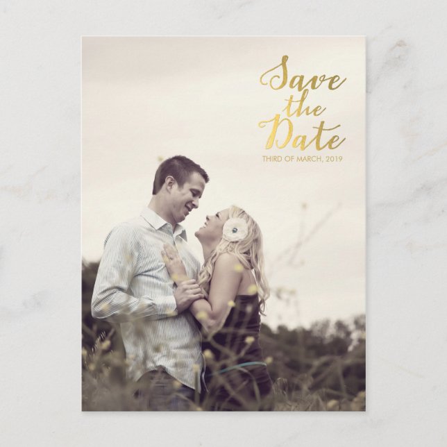 Goldfolie Save the Date Typografie Ankündigung (Vorderseite)