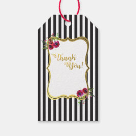 Goldfolie Schwarz-Weiß Streifen Rose Blumenegel Geschenkanhänger