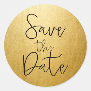 Goldfolie Schwarzer Schrift SAVE THE DATE Aufklebe Runder Aufkleber