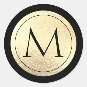 Goldfolie Schwarzes Monogramm Runder Aufkleber