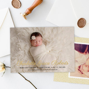 Goldfolie-Script-Baby-Foto-Geburtsanzeige Folieneinladung