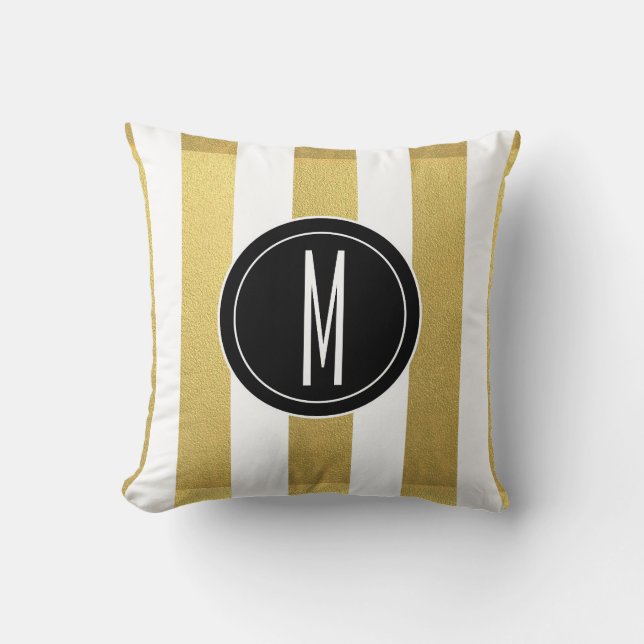 GOLDfolie STRIPES %PIPE% SCHWARZES MONOGRAMM Kissen (Vorderseite)
