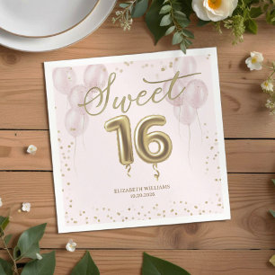 Goldfolie Süß 16 Geburtstagsballons Rosa Serviette