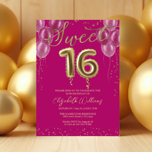 Goldfolie Sweet 16 Birthday Balloons Party Pink Einladung