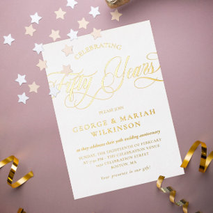 Goldfolie Swirly-Schrift 50. Hochzeitstag  Folieneinladung