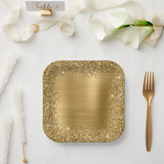 Goldfolie und Glitzer Girly Glam Pappteller (Hochzeit)