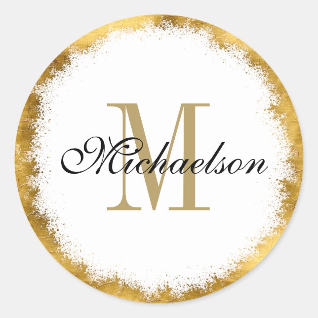 Goldfolie und Goldmonogramm Runder Aufkleber (Vorderseite)