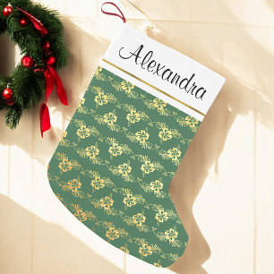 Goldfolie und grüne hawaiianische tropische Blume Kleiner Weihnachtsstrumpf