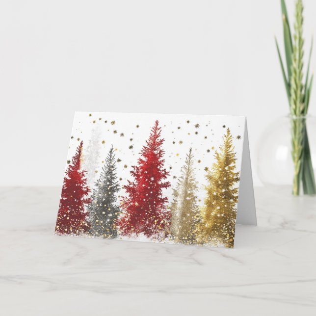 Goldfolie und Rote Bäume mit glühendem Schnee Karte (Vorderseite)