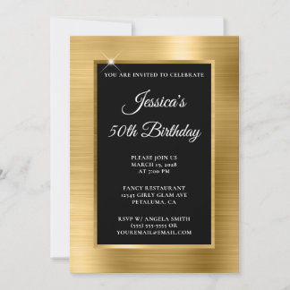 Goldfolie und Schwarzes Overlay 50. Geburtstag Einladung
