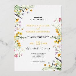Goldfolie und Wildblumen Einladung zur Hochzeit