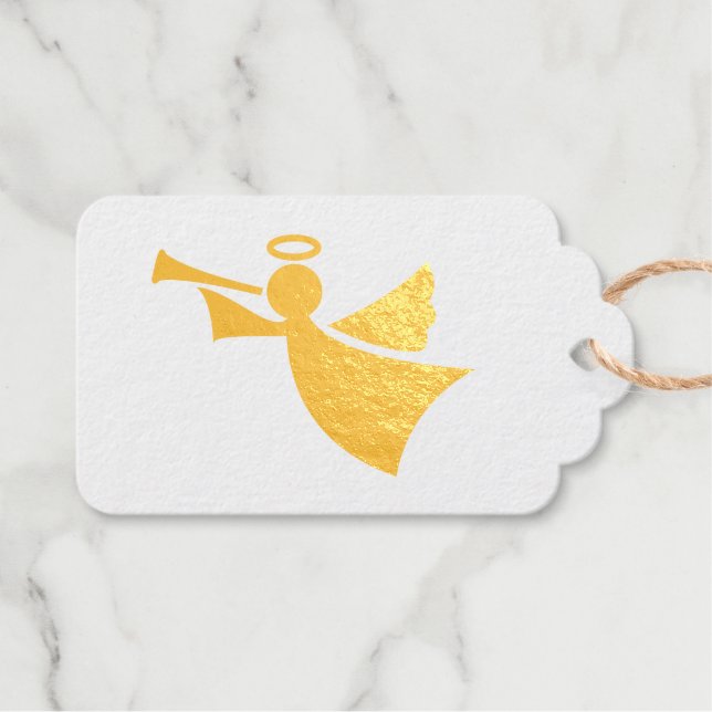 Goldfolie Weihnachtsgeschenke mit Engelsymbol Geschenkanhänger (Vorderseite (Horizontal))