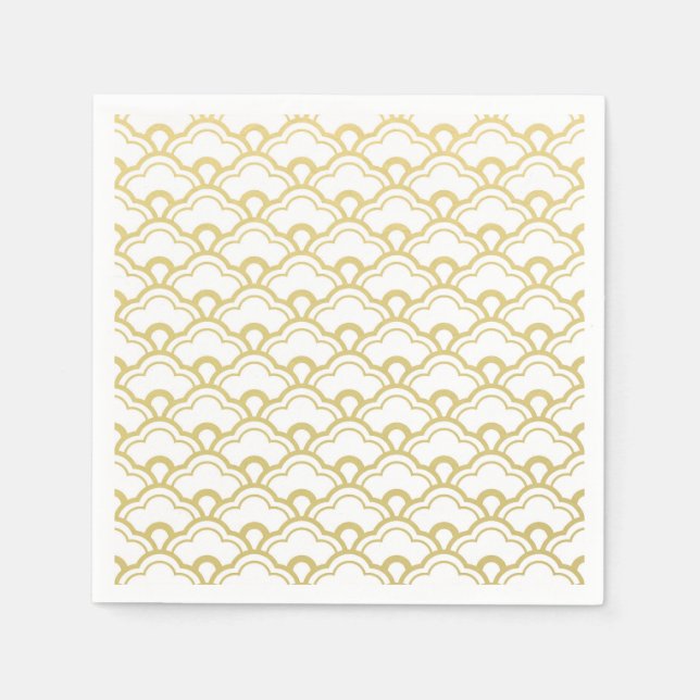 Goldfolie Weiße skallopierte Muscheln Muster Serviette (Vorderseite)