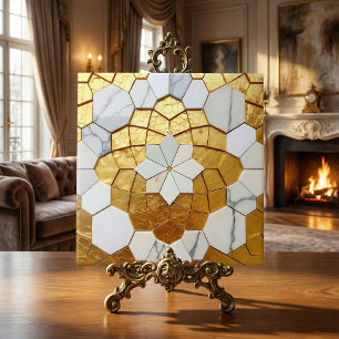 Goldfolie & Weißer Marmor Geometrische Mosaik Art Fliese