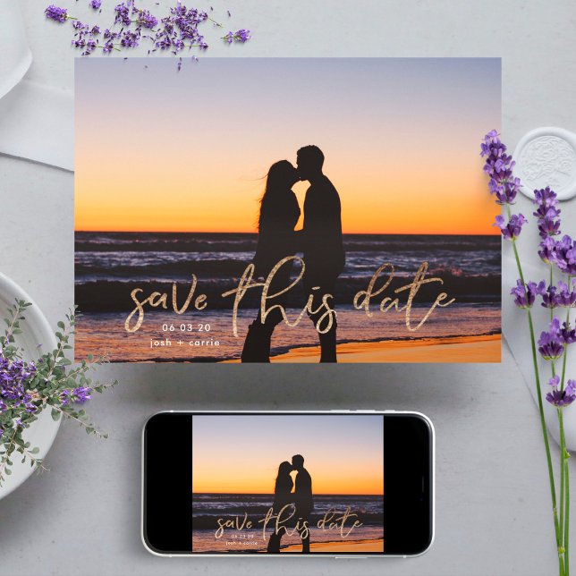 Goldfolie Weißes Foto Kalligrafie Save the Date (Von Creator hochgeladen)