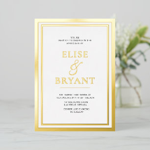 Goldfolie & White Simple Modern Wedding Folieneinladung