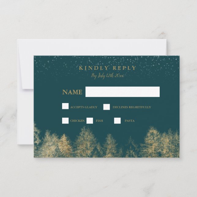 Goldfolie Winterschneegräber uAwg Hochzeit RSVP Karte (Vorderseite)