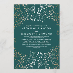 Goldfolien-Effekt-aquamarine Gipskraut-Hochzeit Einladung