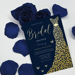 Goldfolien-Herz-Kleid mit Navy-Brautparty Folieneinladung