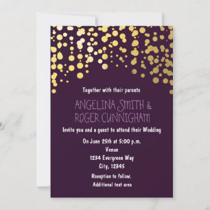 Goldfolien-Konfetti Dunkelviolette Hochzeitseinlad Einladung