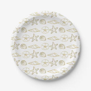 Goldfolien-Look Meeresmuscheln Chic Strand Elegant Pappteller