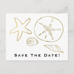 Goldfolien-Look Meeresmuscheln Chic Strand Save-th Postkarte