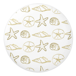 Goldfolien-Look Muscheln Schick Strand Elegant Wei Keramikknauf