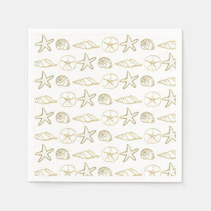Goldfolien-Look Muscheln Schick Strand Elegant Wei Serviette