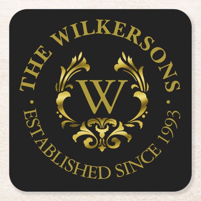 Goldfolien-Monogramm-Emblem | wählen Ihre Farbe Rechteckiger Pappuntersetzer (Vorderseite)