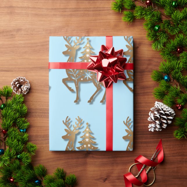 Goldfolien-Rentier mit Weihnachtsbaum  Geschenkpapier (Feiertagsgeschenk)