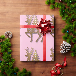 Goldfolien-Rentier mit Weihnachtsbaum  Geschenkpapier