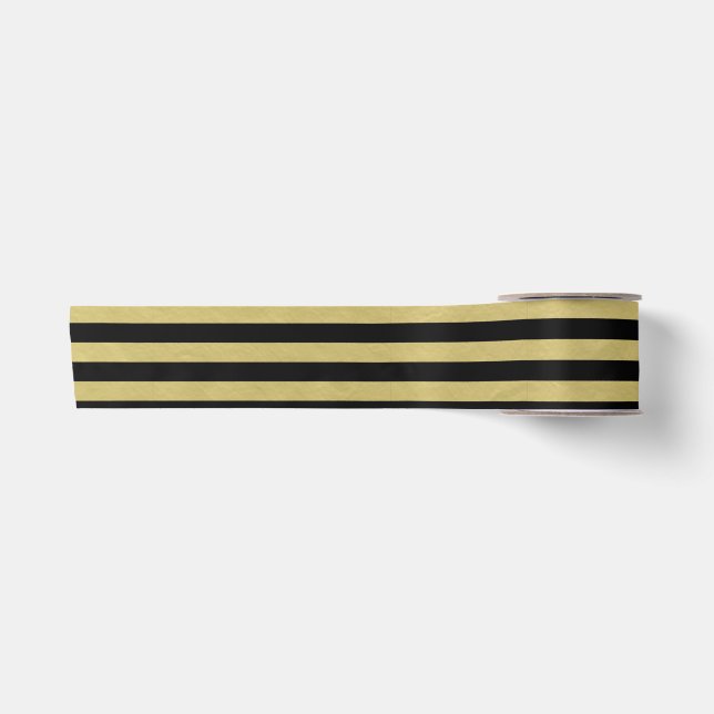 Goldfolien-Schwarzes Stripes Muster Satinband (Vorderseite)