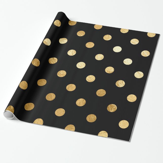 Goldfolien-Tupfen-Muster-Packpapier-Schwarzes Geschenkpapier (Ungerollt)