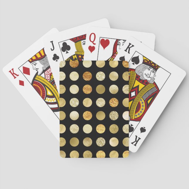 Goldfolien-und Glitzer-Polka-Punkt-Schwarzes Spielkarten (Rückseite)